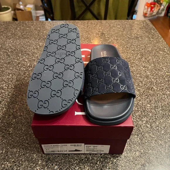 Gucci Blue midnight "GG" Monogram Slides Mens Size 9 - Picture 2 of 7